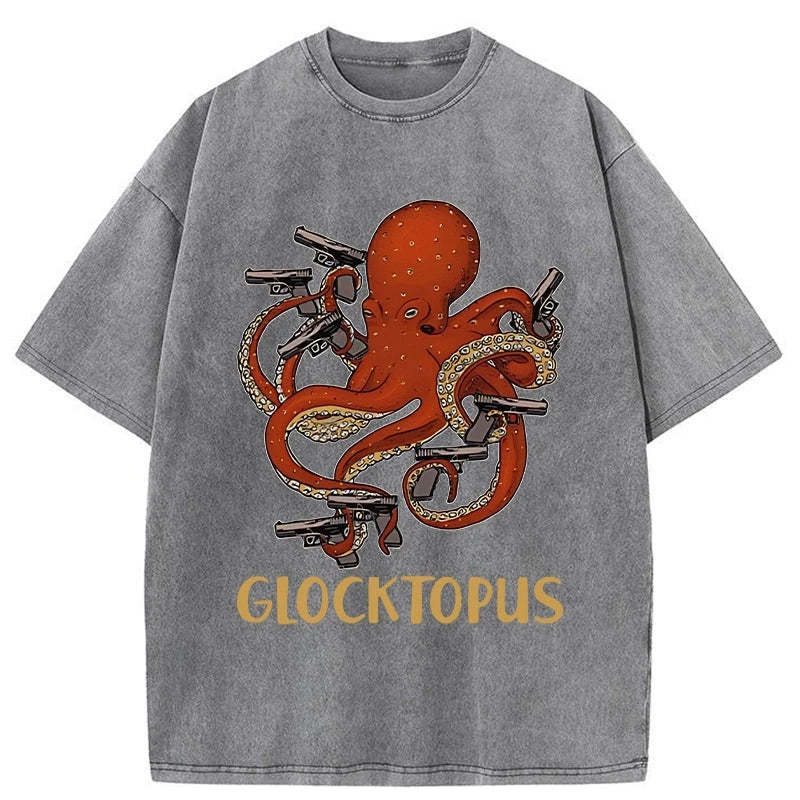 Tokyo-Assassin Octopus Omnidirectional Pistol Washed T-Shirt-Tokyo Assassin