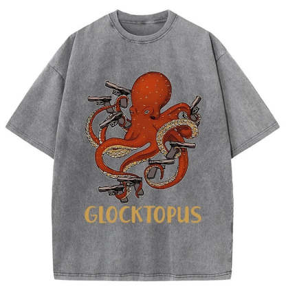Tokyo-Assassin Octopus Omnidirectional Pistol Washed T-Shirt-Tokyo Assassin