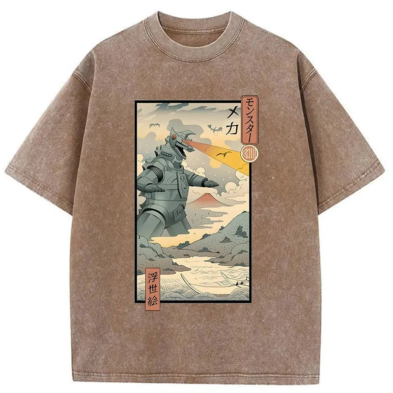 Tokyo-Assassin Ukiyo-e Robot Monster Washed T-Shirt-Tokyo Assassin