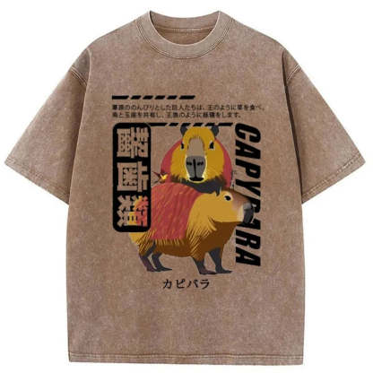 Tokyo-Assassin Japanese Capybara Washed T-Shirt-Tokyo-Assassin