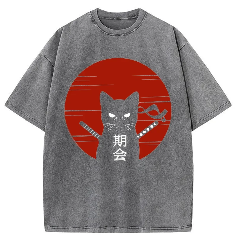 Tokyo-Assassin Japanese Ninja Cat Washed T-Shirt-Tokyo Assassin