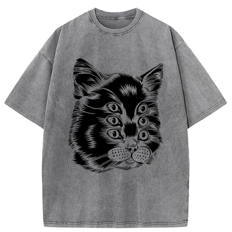 Tokyo-Assassin Six-eyed Cat Japan Washed T-Shirt-Tokyo-Assassin