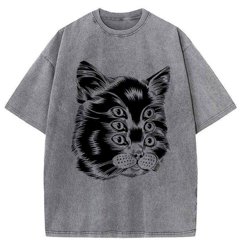 Tokyo-Assassin Six-eyed Cat Japan Washed T-Shirt-Tokyo-Assassin