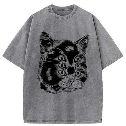 Tokyo-Assassin Six-eyed Cat Japan Washed T-Shirt-Tokyo-Assassin