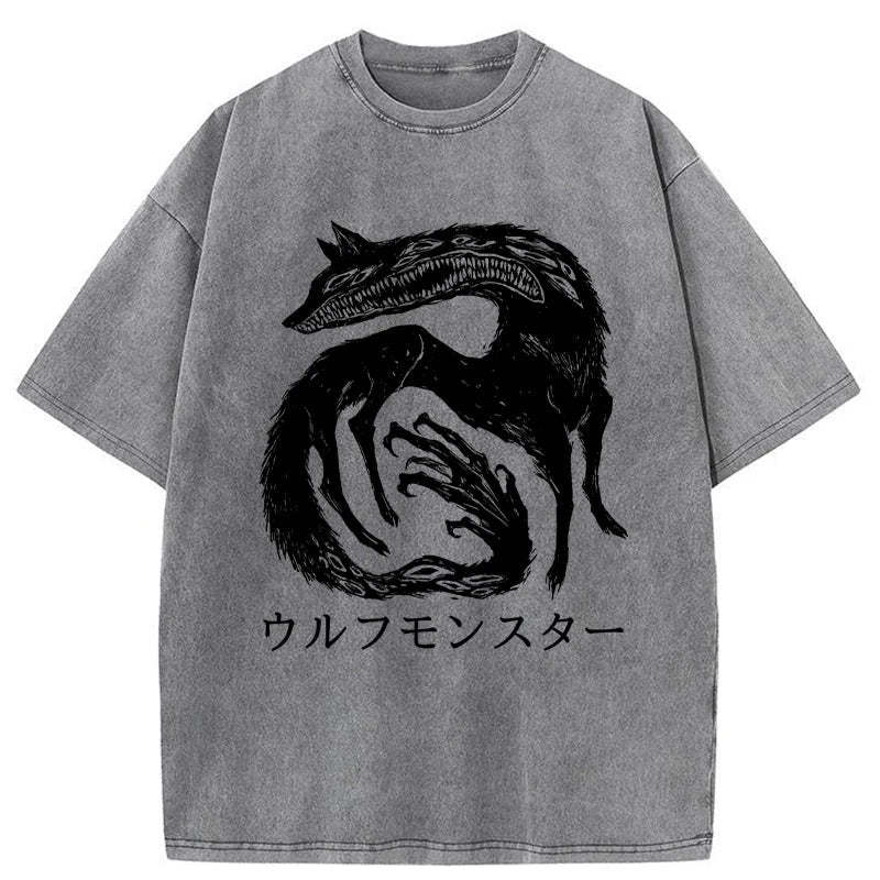 Tokyo-Assassin Wolf Monster Washed T-Shirt-Tokyo-Assassin