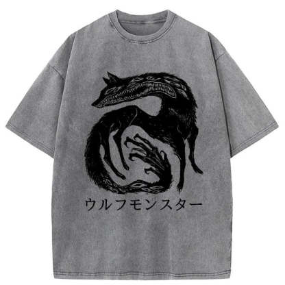 Tokyo-Assassin Wolf Monster Washed T-Shirt-Tokyo-Assassin