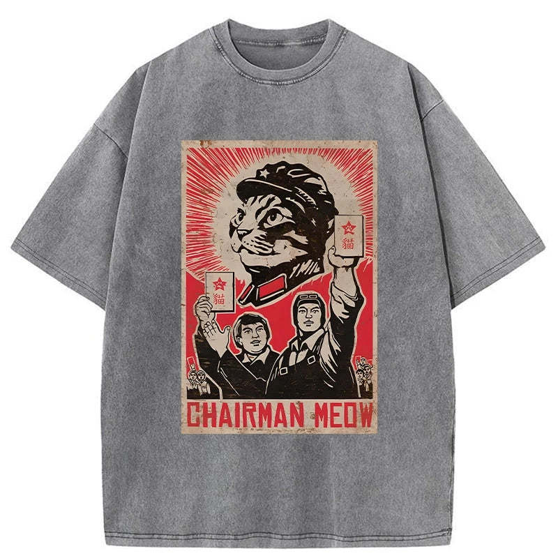 Tokyo-Assassin Meow Mao Cat Meme Washed T-Shirt-Tokyo-Assassin