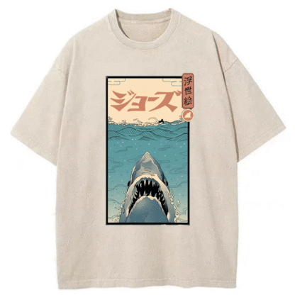 Tokyo-Assassin Great White Shark Japanese Washed T-Shirt-Tokyo-Assassin