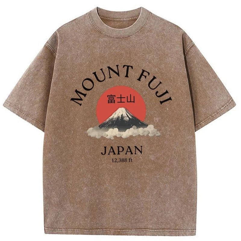 Tokyo-Assassin Japan Mount Fuji Sun Unisex Washed T-Shirt-Tokyo-Assassin