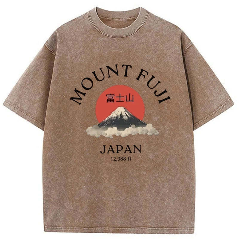 Tokyo-Assassin Japan Mount Fuji Sun Unisex Washed T-Shirt-Tokyo-Assassin