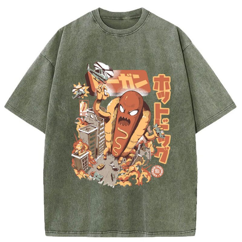 Tokyo-Assassin Great Hot Dog Kaiju Japanese Washed T-Shirt-Tokyo-Assassin