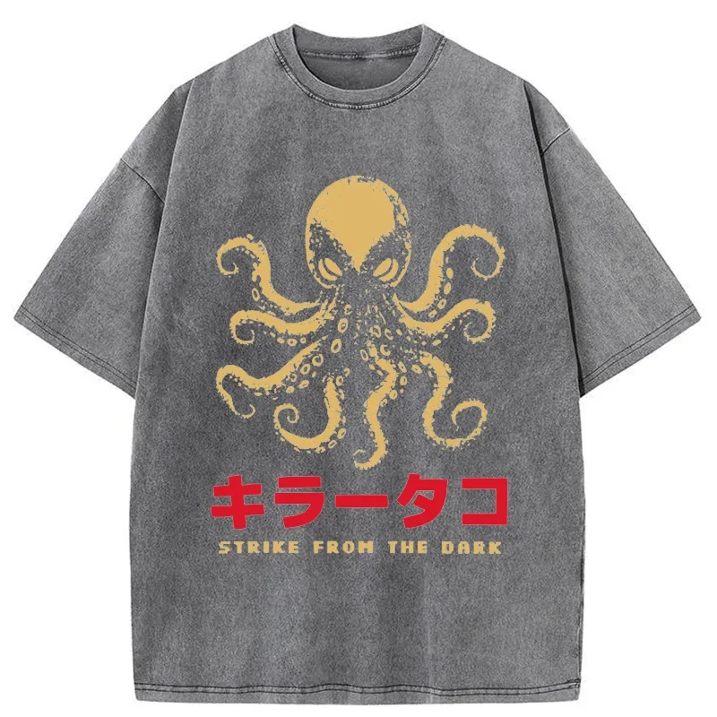 Tokyo-Assassin Japanese Killer Octopus Washed T-Shirt-Tokyo-Assassin