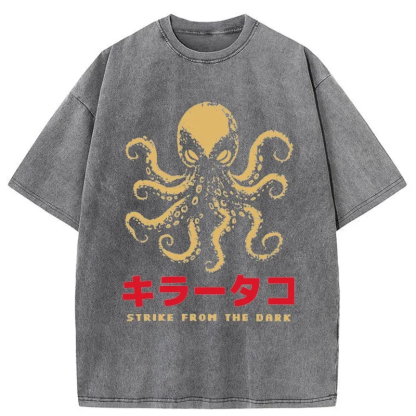 Tokyo-Assassin Japanese Killer Octopus Washed T-Shirt-Tokyo-Assassin
