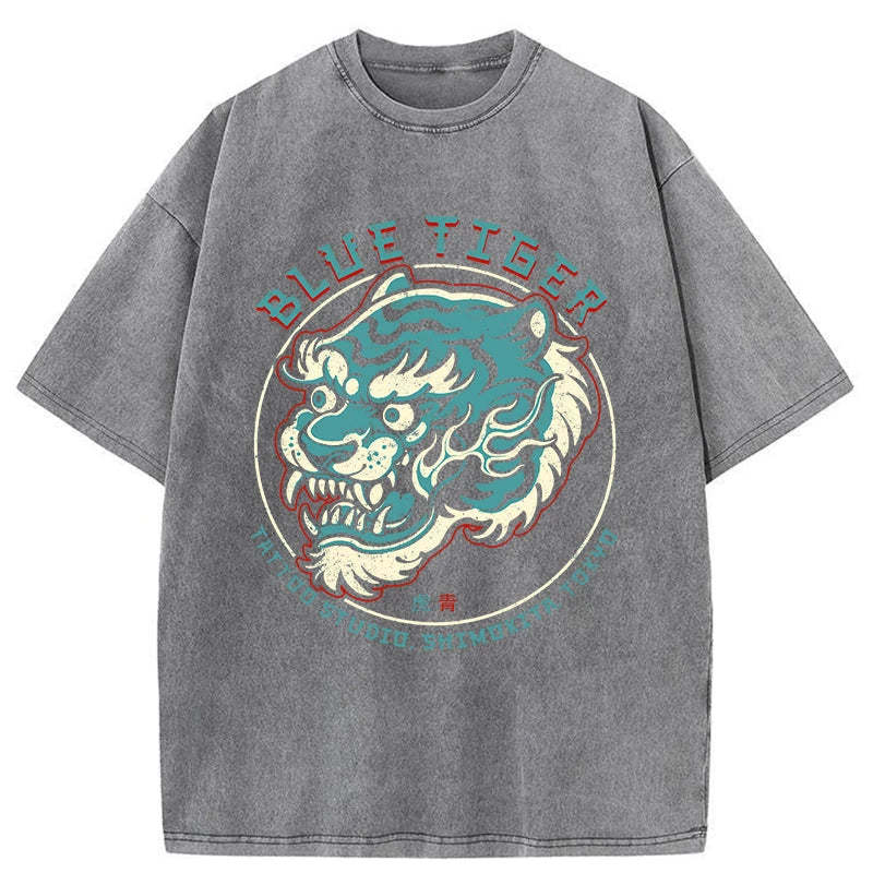 Tokyo-Assassin Blue Tiger Japanese Washed T-Shirt-Tokyo-Assassin