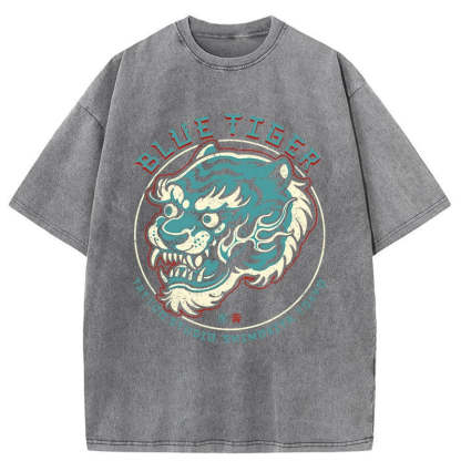 Tokyo-Assassin Blue Tiger Japanese Washed T-Shirt-Tokyo-Assassin