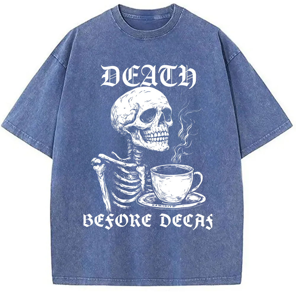 Tokyo-Assassin Death Before Decaf Skeleton Coffee Washed T-Shirt-Tokyo Assassin