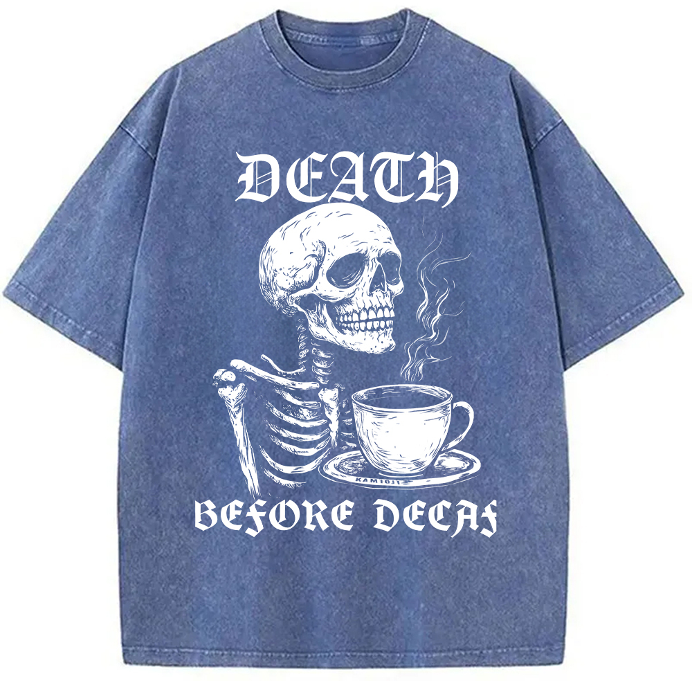 Tokyo-Assassin Death Before Decaf Skeleton Coffee Washed T-Shirt-Tokyo Assassin