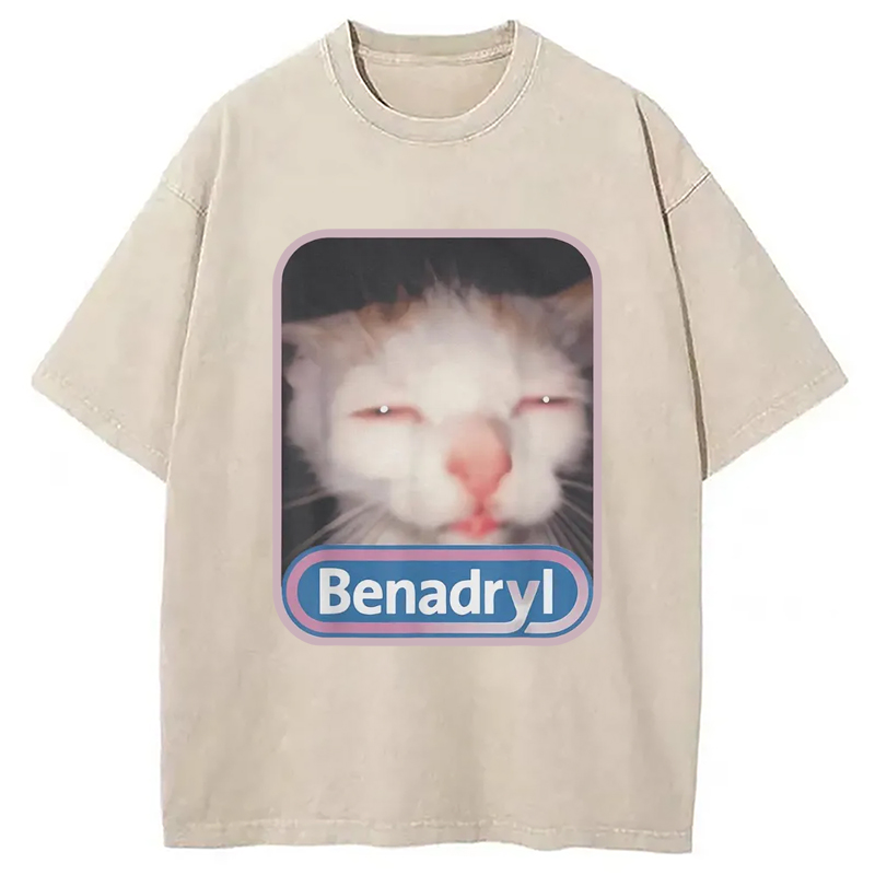 Tokyo-Assassin Benadryl Meme Cat Washed T-Shirt-Tokyo-Assassin