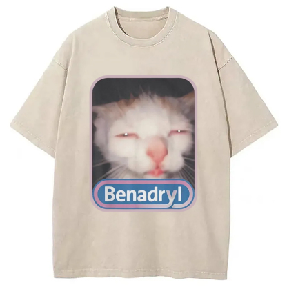 Tokyo-Assassin Benadryl Meme Cat Washed T-Shirt-Tokyo-Assassin