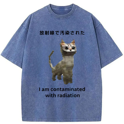 Tokyo-Assassin Irradiated Cat Funny Washed T-Shirt-Tokyo-Assassin