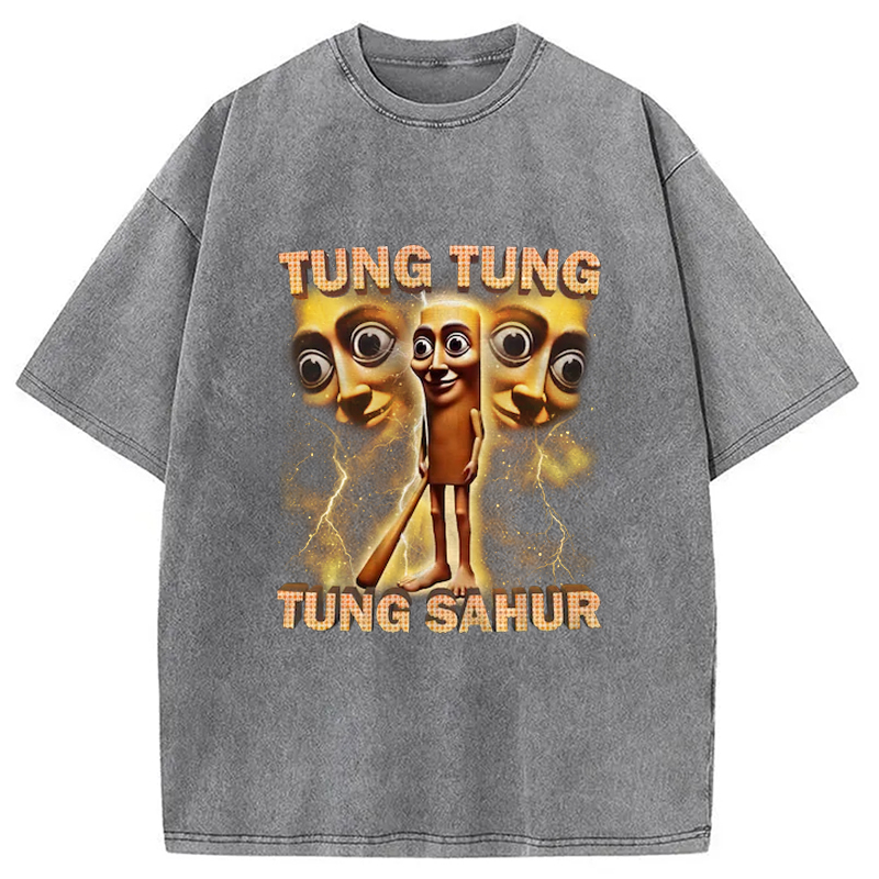 Tokyo-Assassin Tung Tung Tung Sahur Funny Baseball Bat Meme Washed T-Shirt-Tokyo-Assassin