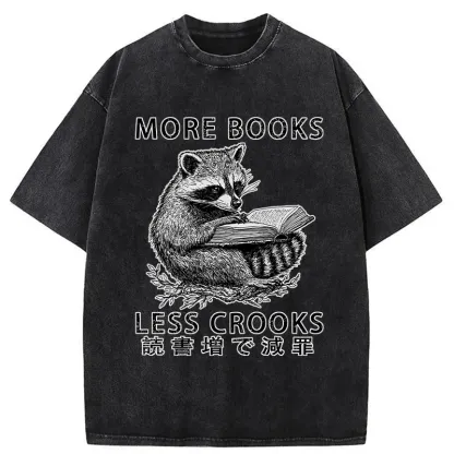 Tokyo-Assassin Raccoon Reading Books Less Crooks Washed T-Shirt-Tokyo Assassin