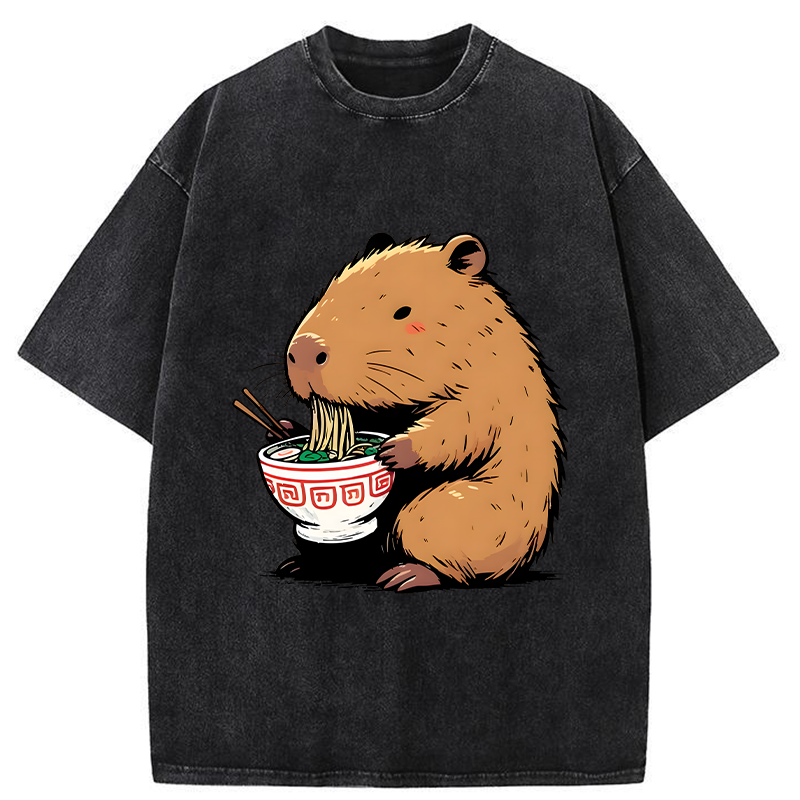 Tokyo-Assassin Ramen Lover Capybara Washed T-Shirt-Tokyo Assassin