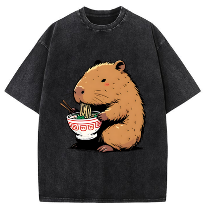 Tokyo-Assassin Ramen Lover Capybara Washed T-Shirt-Tokyo Assassin