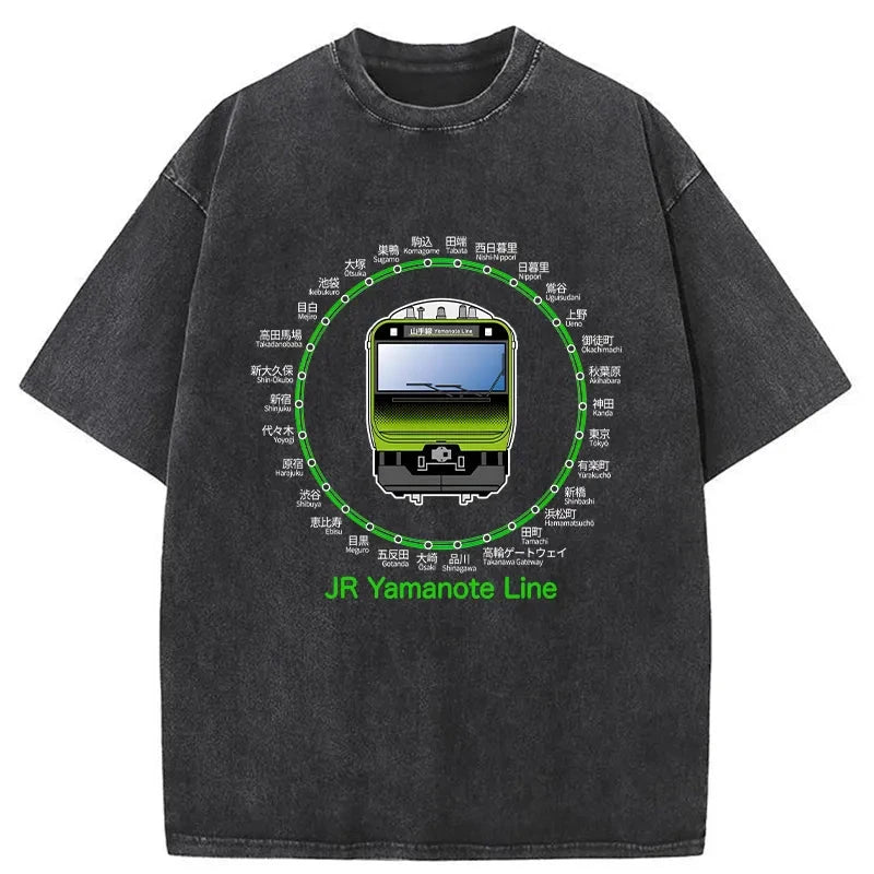 Tokyo-Assassin JR Yamanote Line Train Washed T-Shirt-Tokyo Assassin