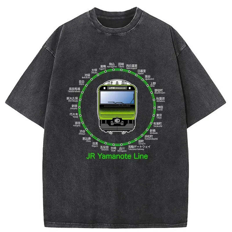 Tokyo-Assassin JR Yamanote Line Train Washed T-Shirt-Tokyo Assassin
