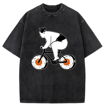 Tokyo-Assassin Sumo Riding A Sushi Bike Washed T-Shirt-Tokyo-Assassin