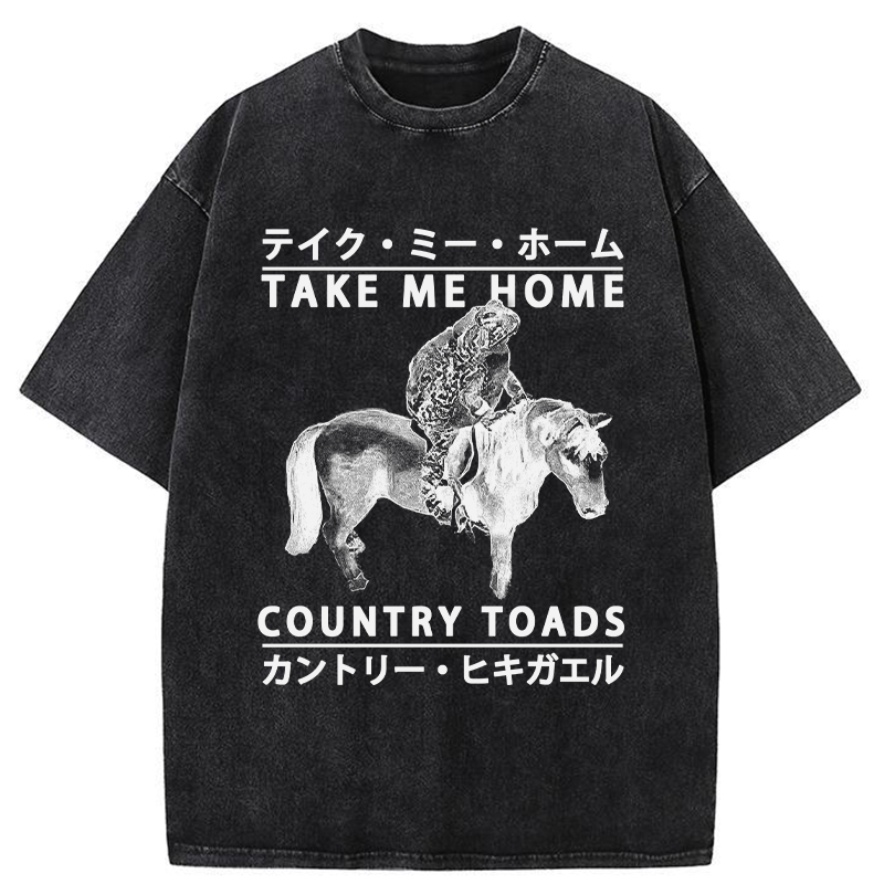 Tokyo-Assassin Funny Toad Ride Horse Washed T-Shirt-Tokyo-Assassin