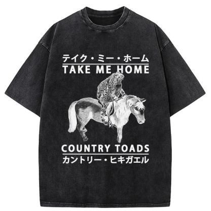 Tokyo-Assassin Funny Toad Ride Horse Washed T-Shirt-Tokyo-Assassin