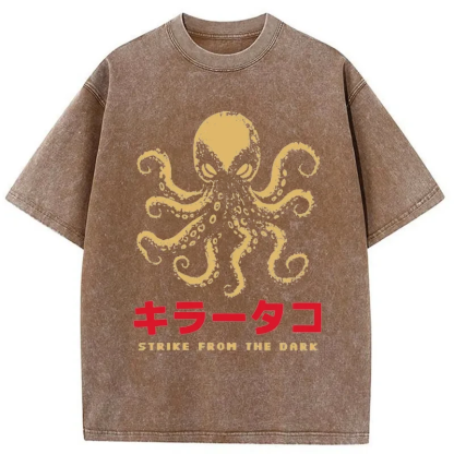 Tokyo-Assassin Japanese Killer Octopus Washed T-Shirt-Tokyo-Assassin