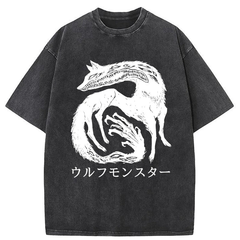 Tokyo-Assassin Wolf Monster Washed T-Shirt-Tokyo-Assassin
