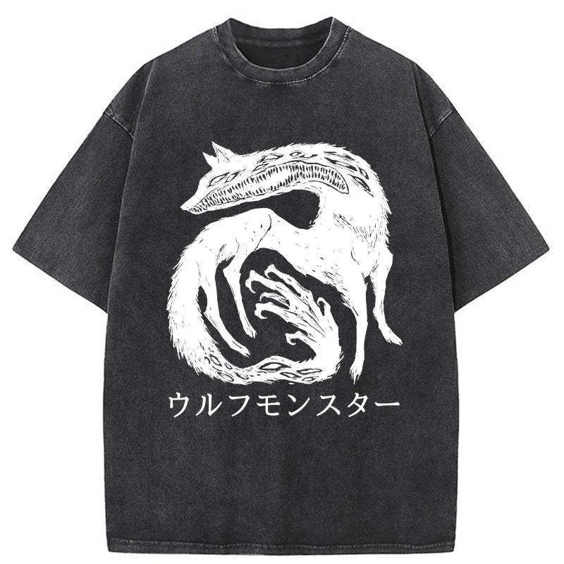 Tokyo-Assassin Wolf Monster Washed T-Shirt-Tokyo-Assassin