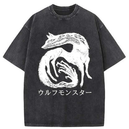 Tokyo-Assassin Wolf Monster Washed T-Shirt-Tokyo-Assassin