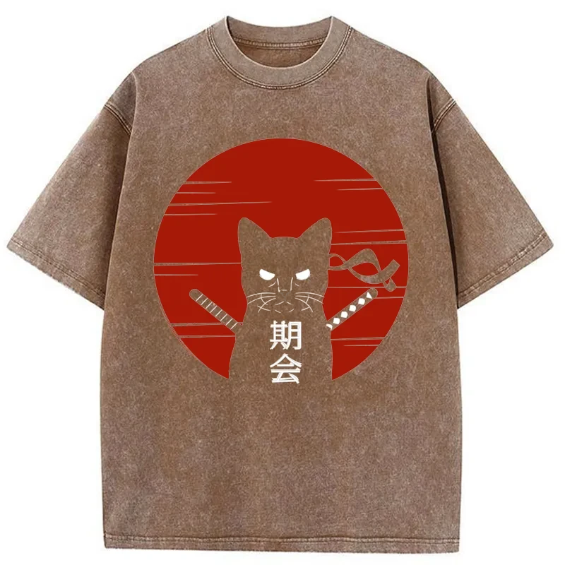 Tokyo-Assassin Japanese Ninja Cat Washed T-Shirt-Tokyo Assassin