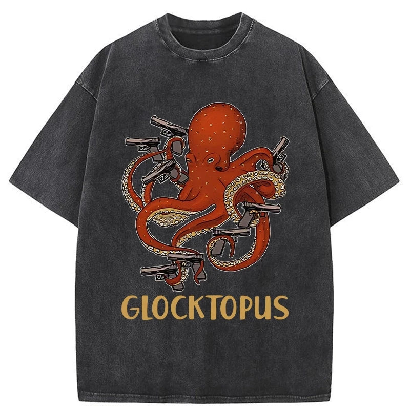 Tokyo-Assassin Octopus Omnidirectional Pistol Washed T-Shirt-Tokyo Assassin