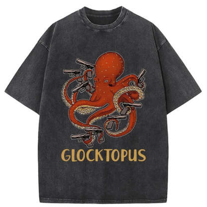 Tokyo-Assassin Octopus Omnidirectional Pistol Washed T-Shirt-Tokyo Assassin