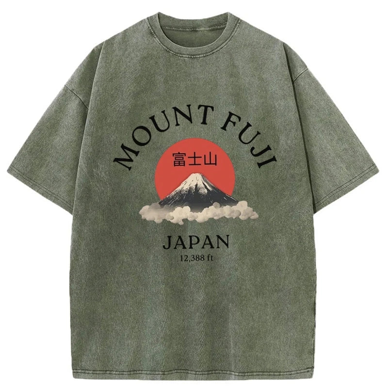 Tokyo-Assassin Japan Mount Fuji Sun Unisex Washed T-Shirt-Tokyo-Assassin