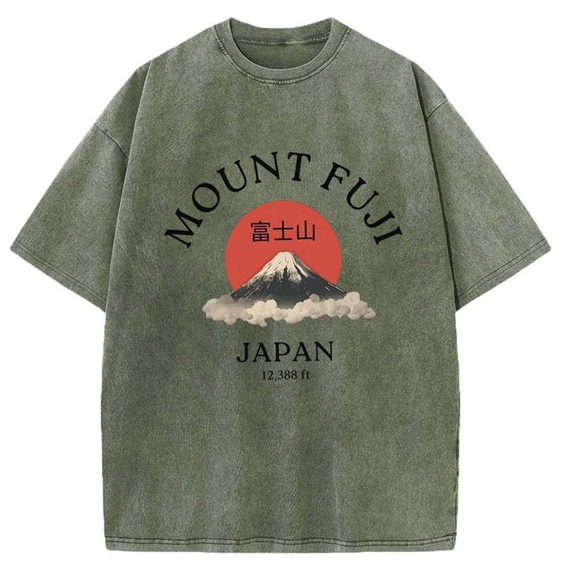 Tokyo-Assassin Japan Mount Fuji Sun Unisex Washed T-Shirt-Tokyo-Assassin