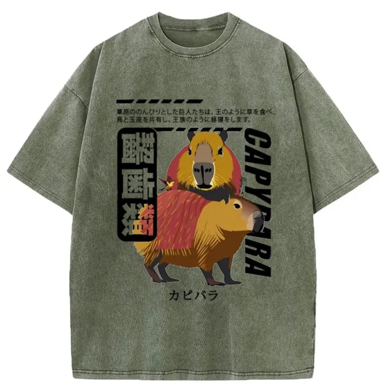 Tokyo-Assassin Japanese Capybara Washed T-Shirt-Tokyo-Assassin