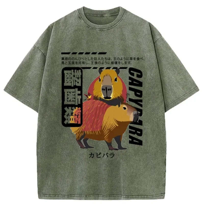 Tokyo-Assassin Japanese Capybara Washed T-Shirt-Tokyo-Assassin