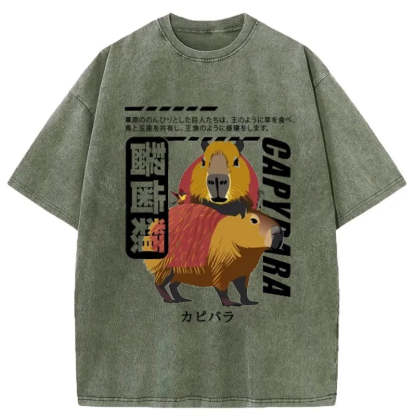 Tokyo-Assassin Japanese Capybara Washed T-Shirt-Tokyo-Assassin