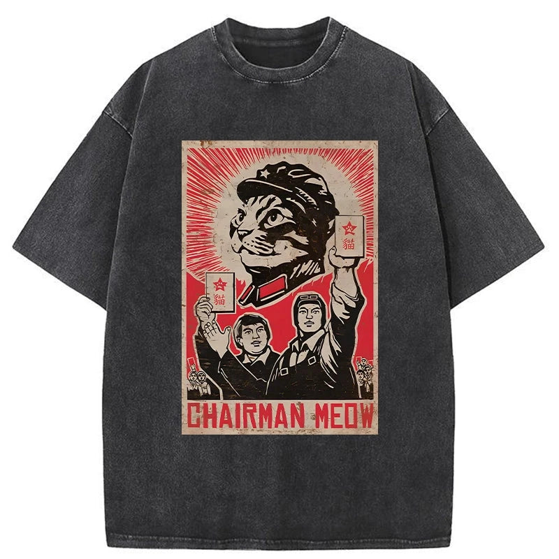 Tokyo-Assassin Meow Mao Cat Meme Washed T-Shirt-Tokyo-Assassin