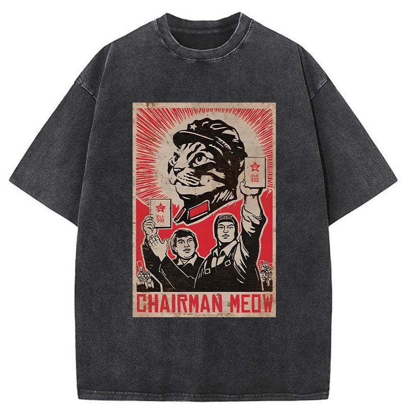 Tokyo-Assassin Meow Mao Cat Meme Washed T-Shirt-Tokyo-Assassin