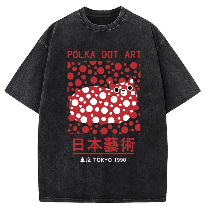 Tokyo-Assassin Japanese Polka Dot Art Washed T-Shirt-Tokyo-Assassin