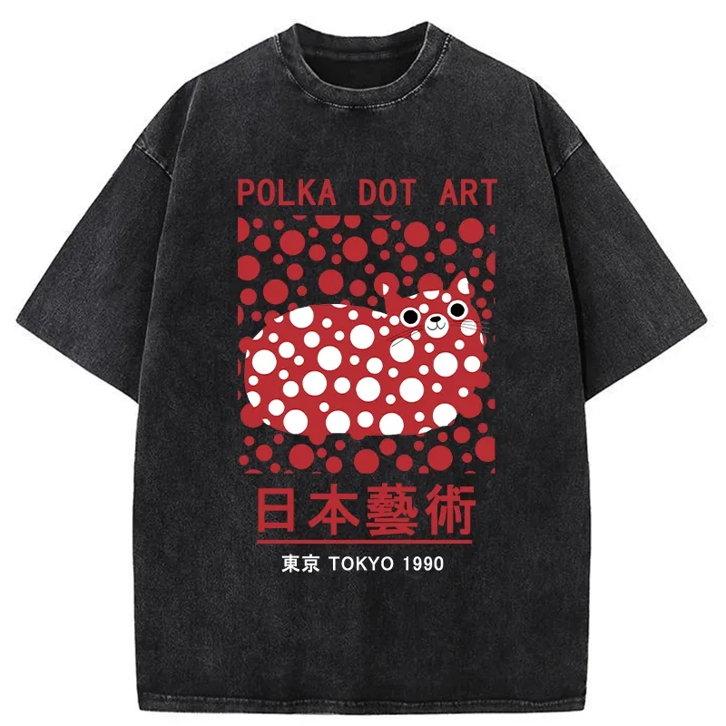 Tokyo-Assassin Japanese Polka Dot Art Washed T-Shirt-Tokyo-Assassin