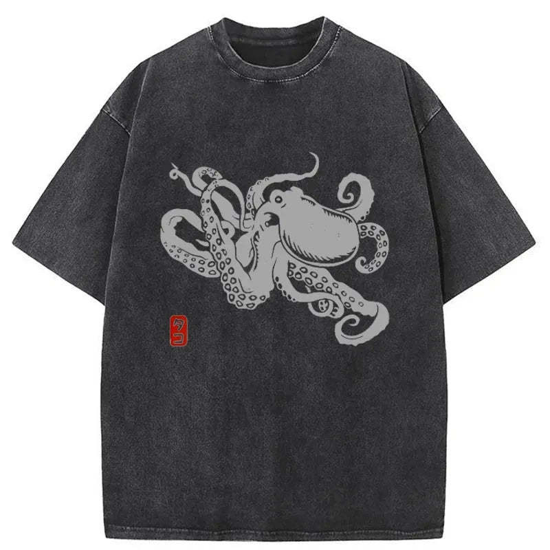 Tokyo-Assassin Japanese Octopus Washed T-Shirt-Tokyo-Assassin